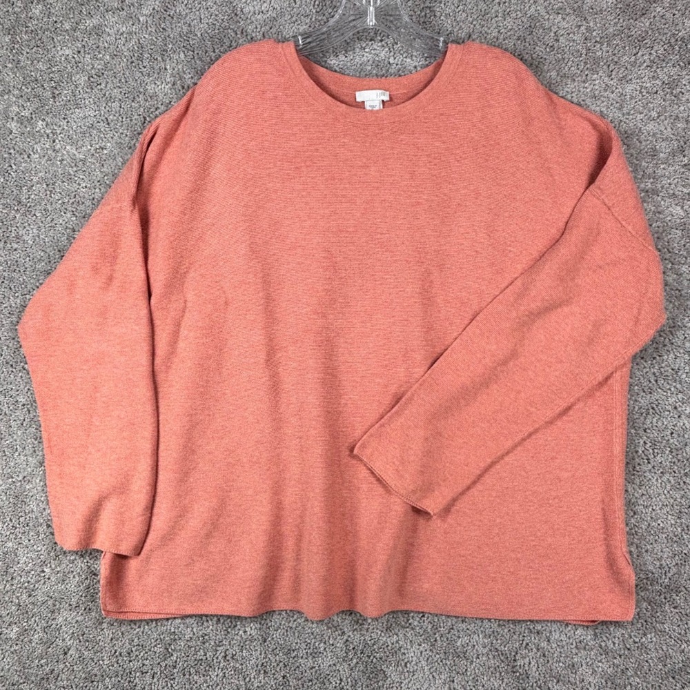 J. Jill Women XL Peach Coral 100% Cotton Ribbed Knit Oversized Pullover Sweater